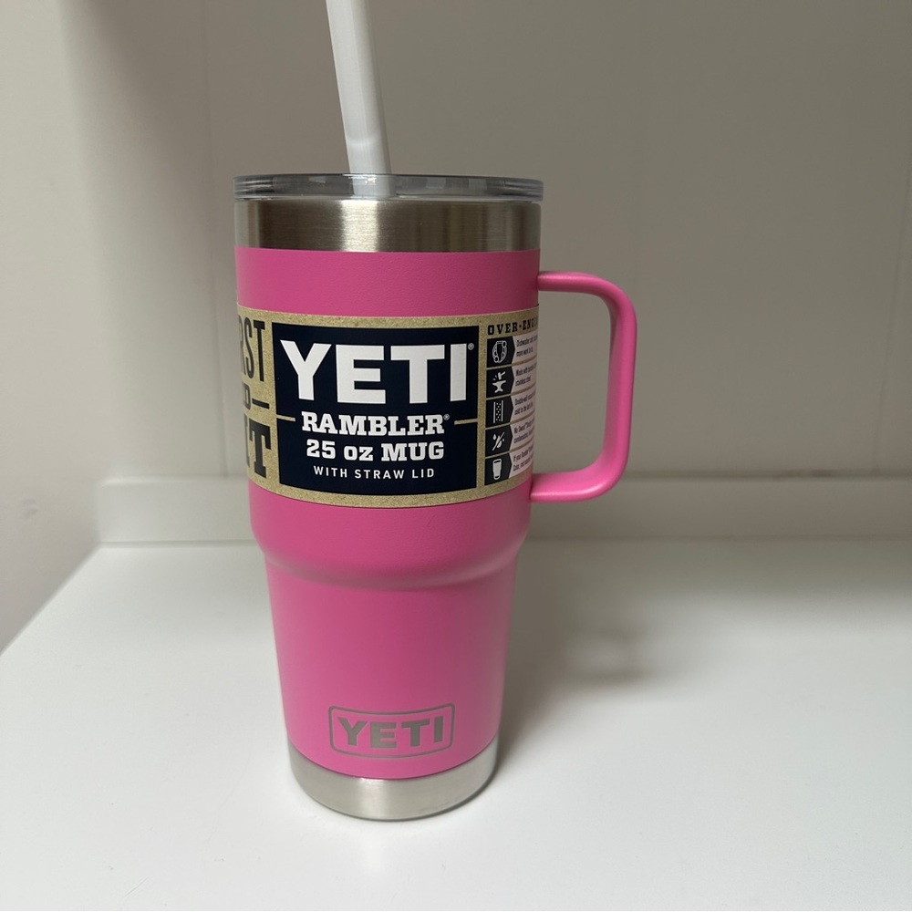 YETI Wildflower Fuschia Pink Rambler 25 oz Mug with Straw Lid